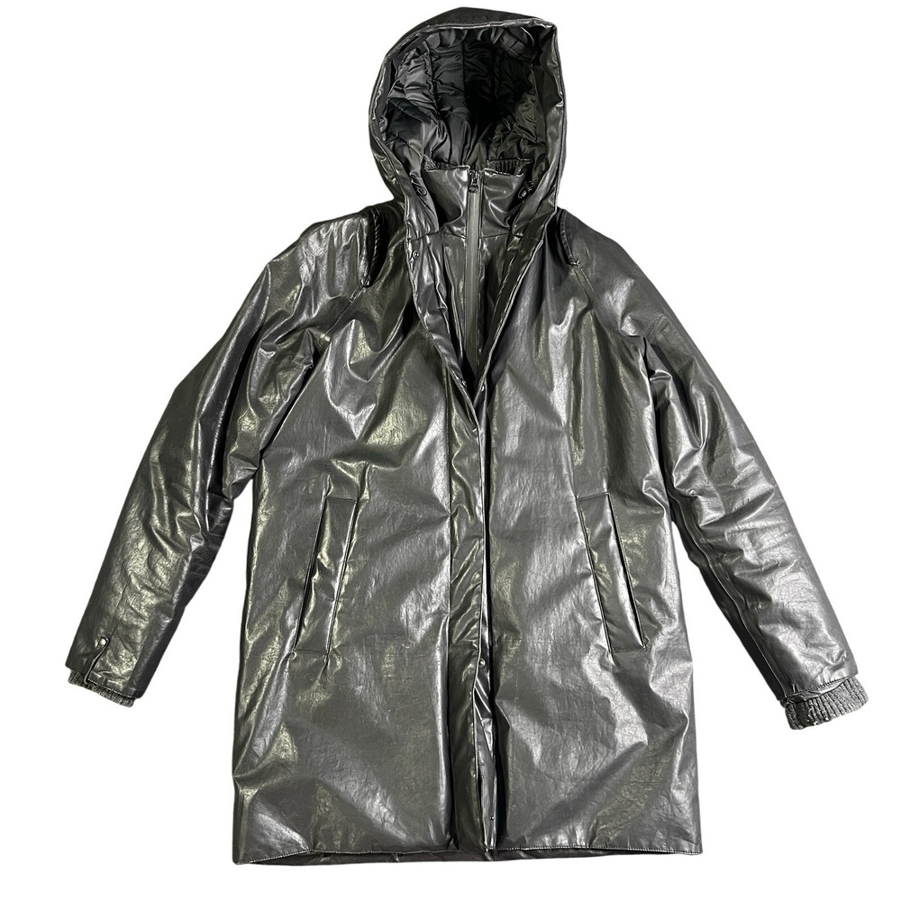 m0851 Women's Hooded Coated Nylon Parka Jacket Small Black‎ Long Insulated Coat